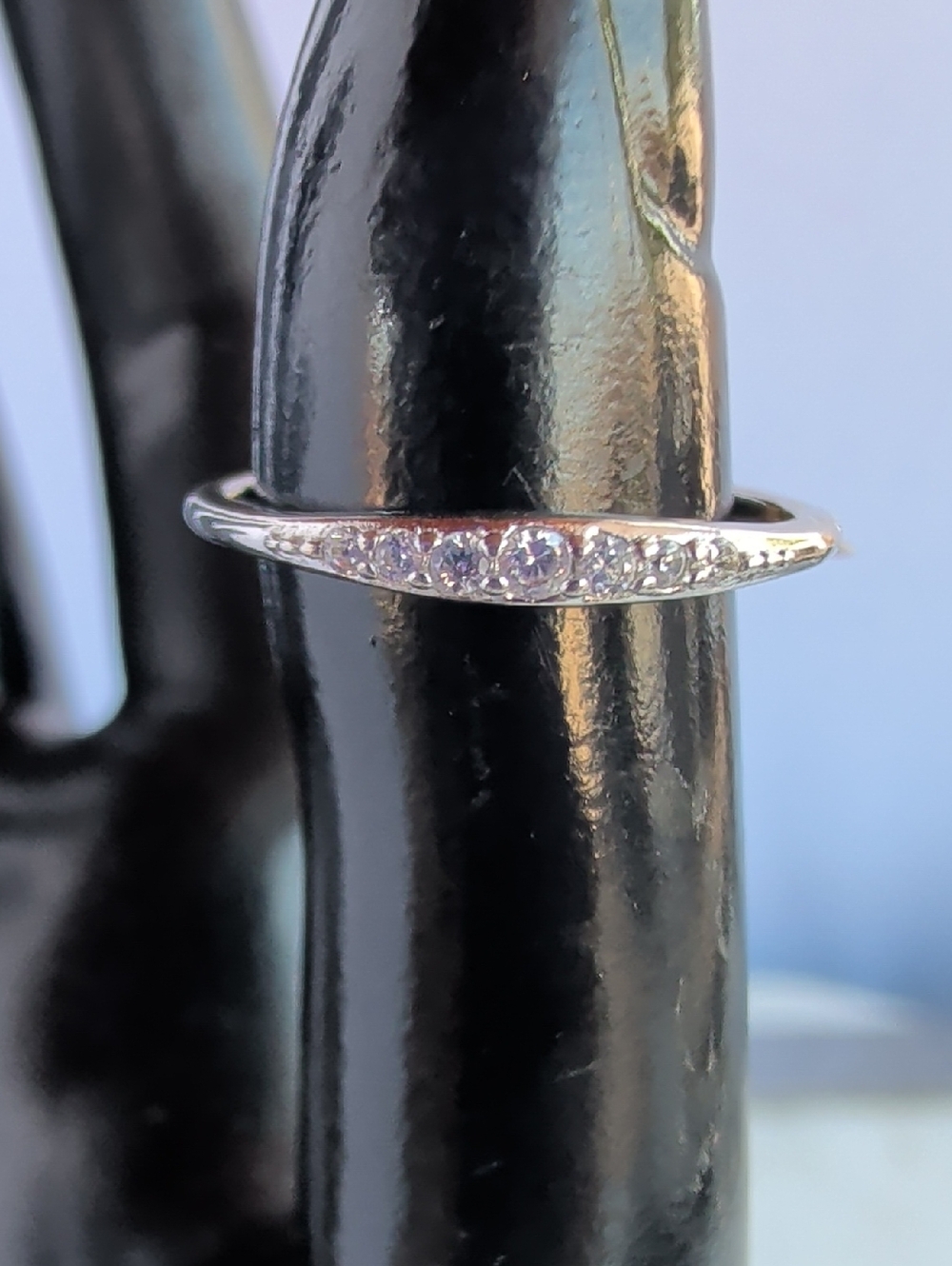 Delicate Sterling Silver CZ Stackable Bar Ring - Size 6 1/4 - Picture 2 of 6
